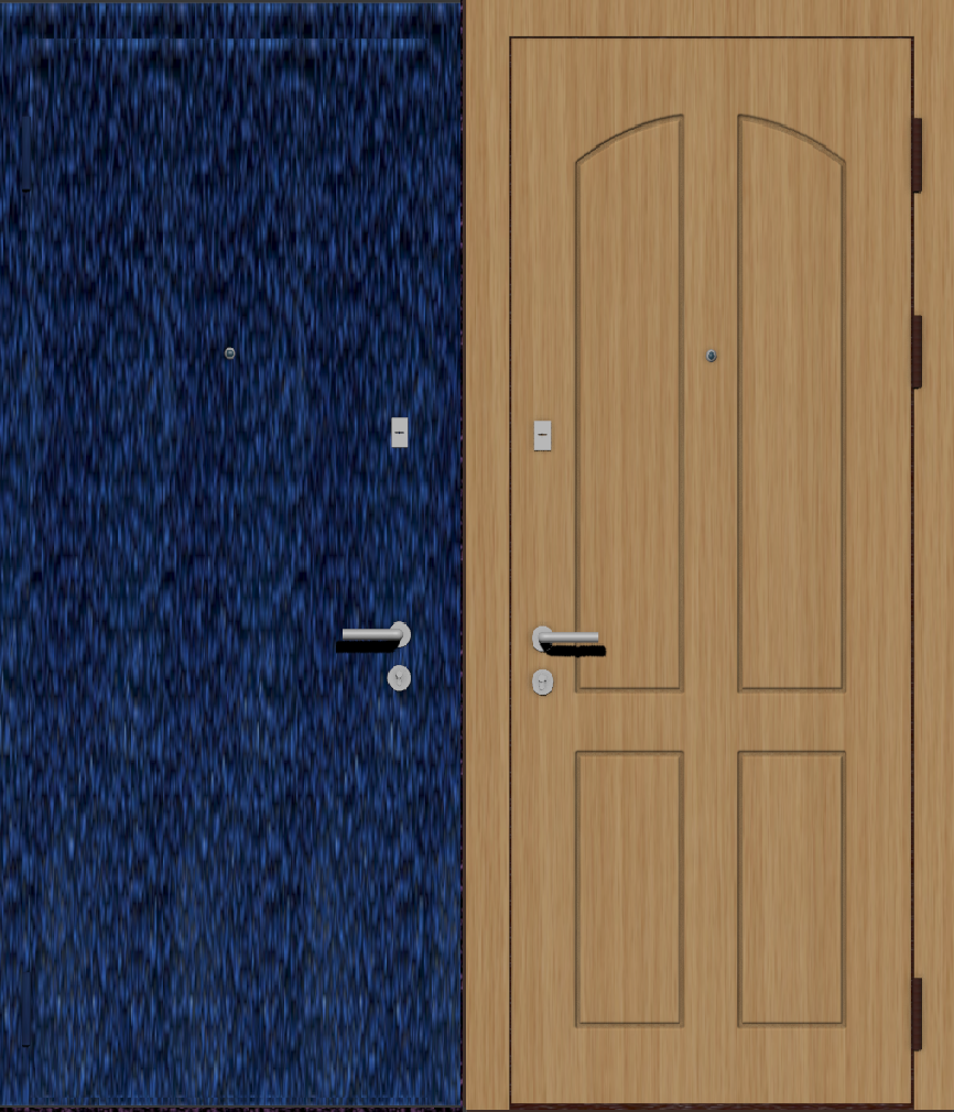 Дверь металлическая входная с отделкой порошковое напыление синий антик и МДФ ПВХ с фрезеровкой B-4, дуб