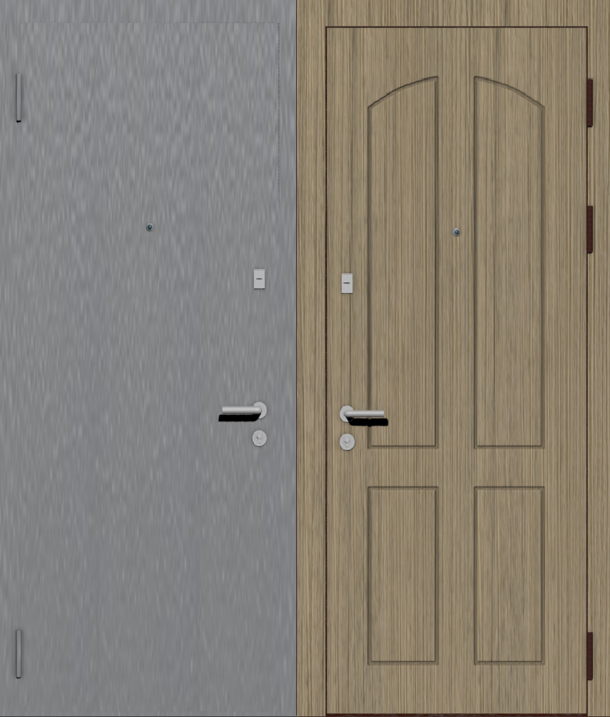 Дверь металлическая входная с отделкой порошковое напыление РАЛ серый и МДФ ПВХ с фрезеровкой B-4, ель карпатская