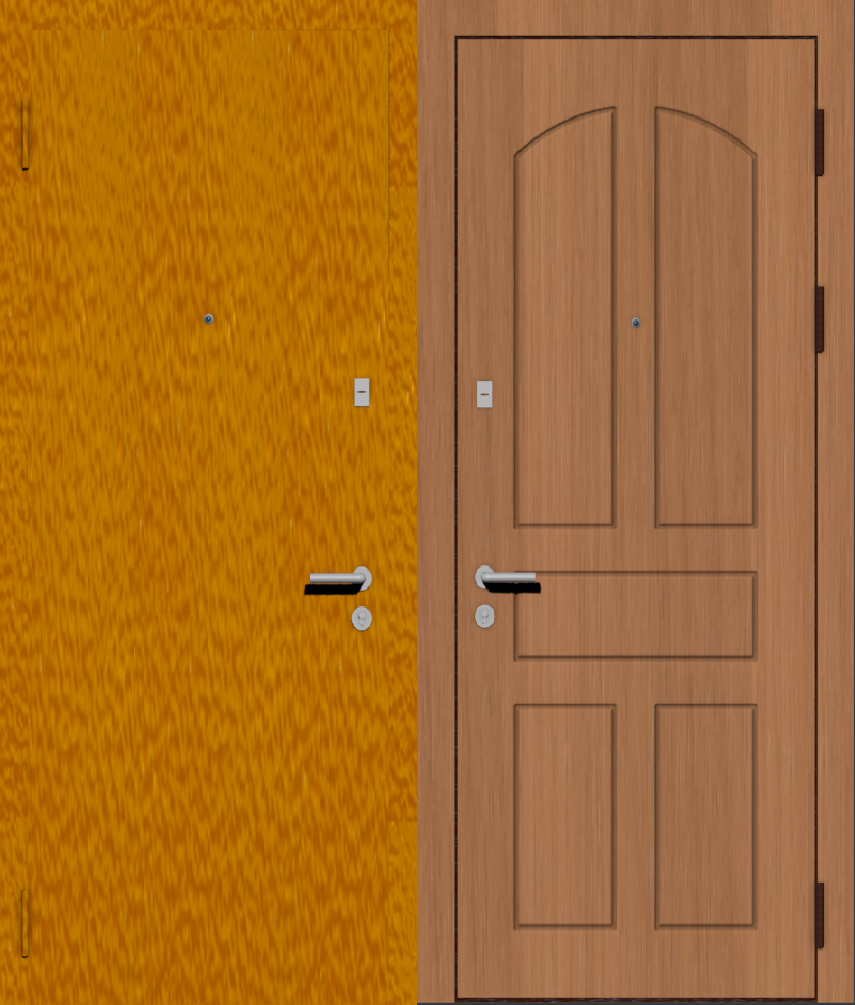 Дверь металлическая входная с отделкой порошковое напыление РАЛ оранжевый и МДФ ПВХ с фрезеровкой B-5, орех миланский