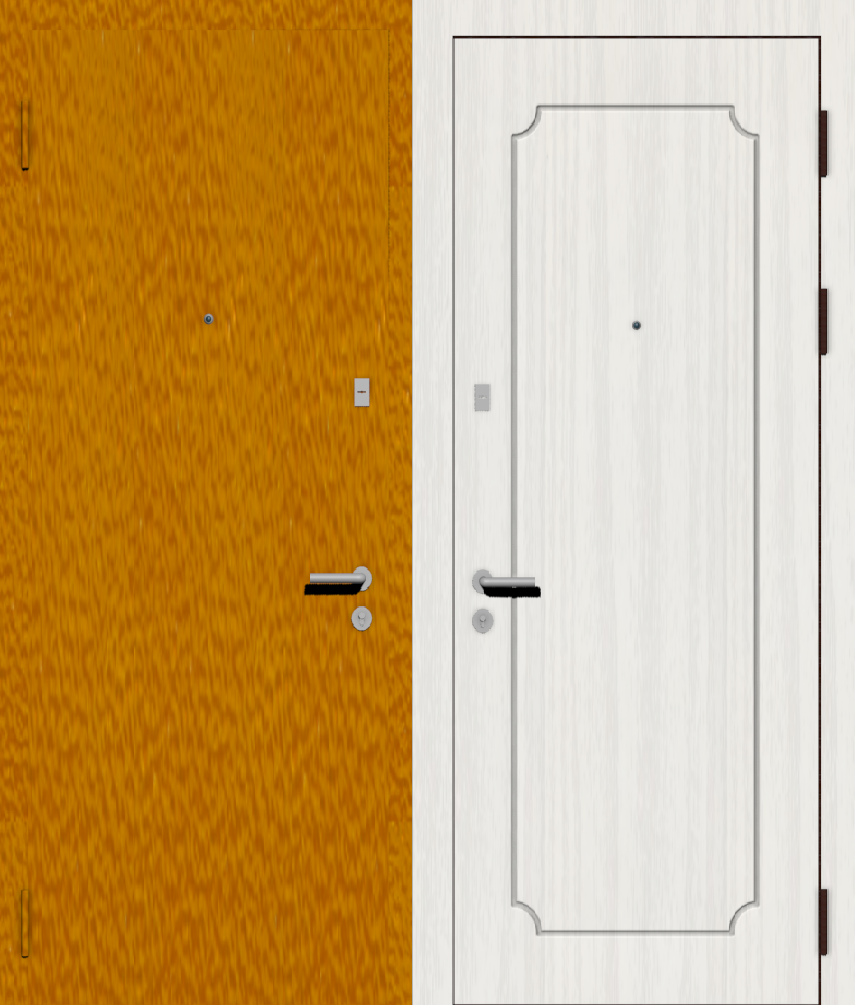 Дверь металлическая входная с отделкой порошковое напыление РАЛ оранжевый и МДФ ПВХ с фрезеровкой B-51, ясень белый