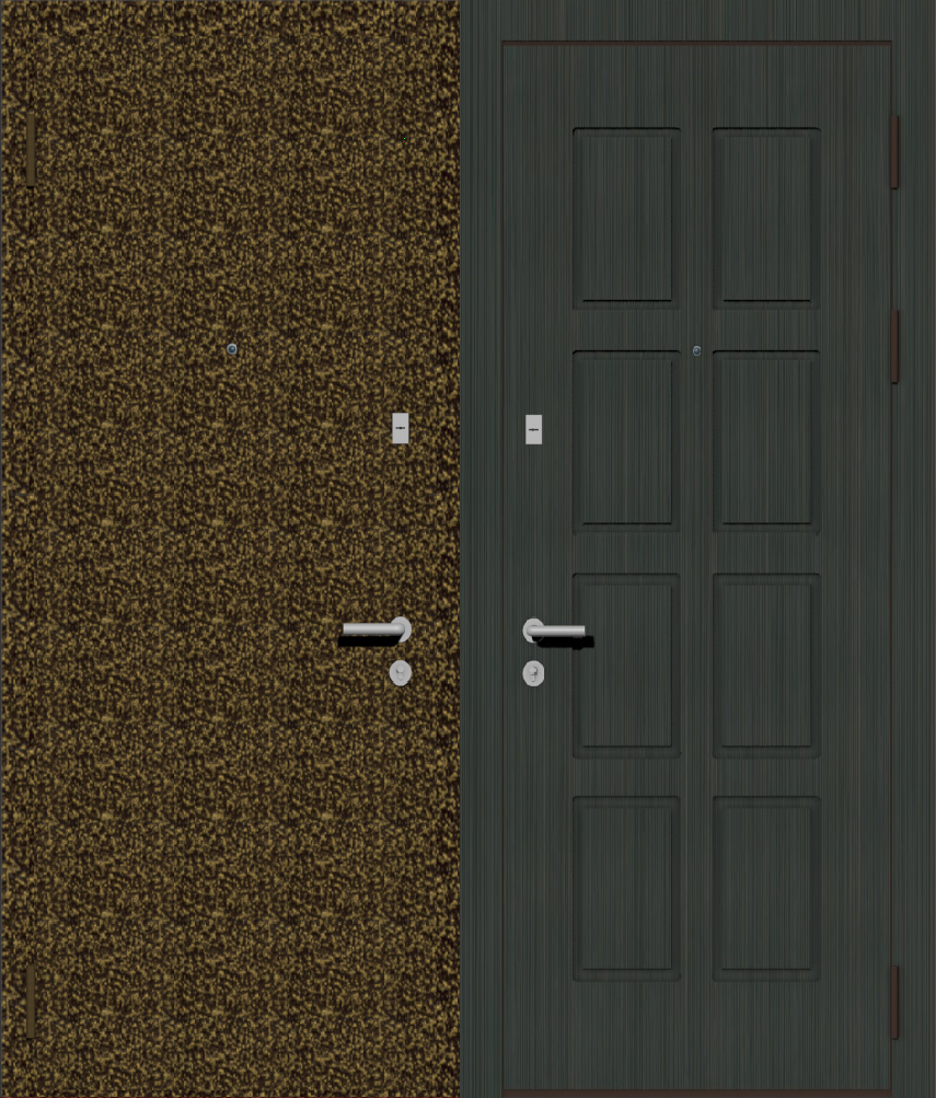 Дверь металлическая входная с отделкой порошковое напыление бронзовый антик и МДФ ПВХ с фрезеровкой B-8, венге