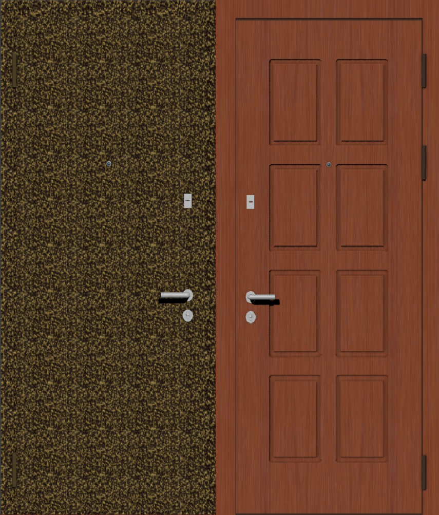 Дверь металлическая входная с отделкой порошковое напыление бронзовый антик и МДФ ПВХ с фрезеровкой B-8, вишня