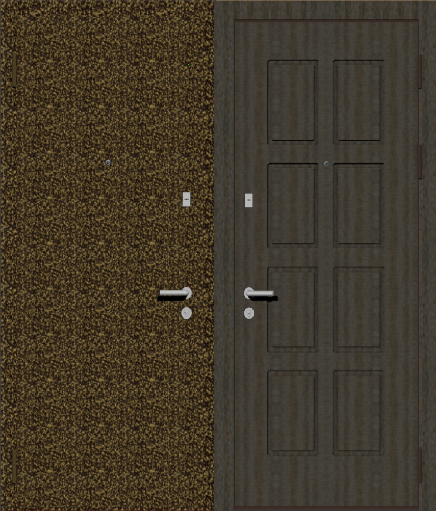 Дверь металлическая входная с отделкой порошковое напыление бронзовый антик и МДФ ПВХ с фрезеровкой B-8, дуб шоколадный