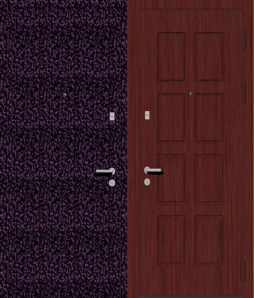 Дверь металлическая входная с отделкой порошковое напыление фиолетовый антик и МДФ ПВХ с фрезеровкой B-8, махагон