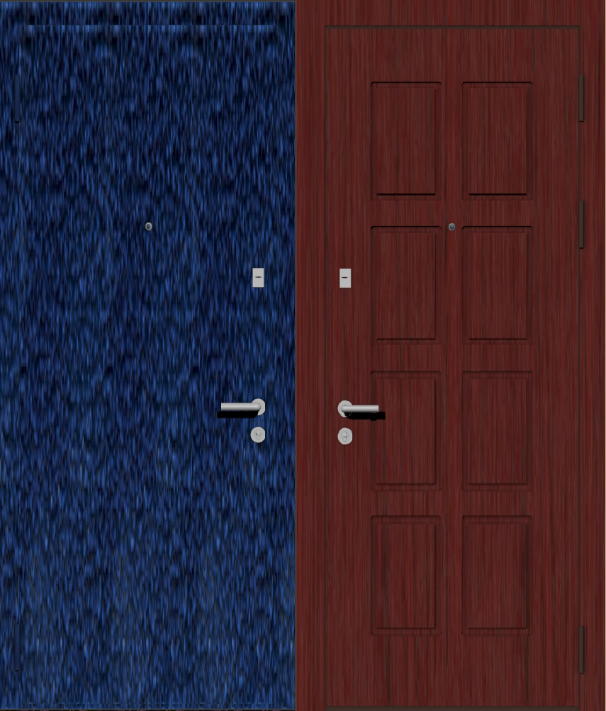 Дверь металлическая входная с отделкой порошковое напыление синий антик и МДФ ПВХ с фрезеровкой B-8, махагон