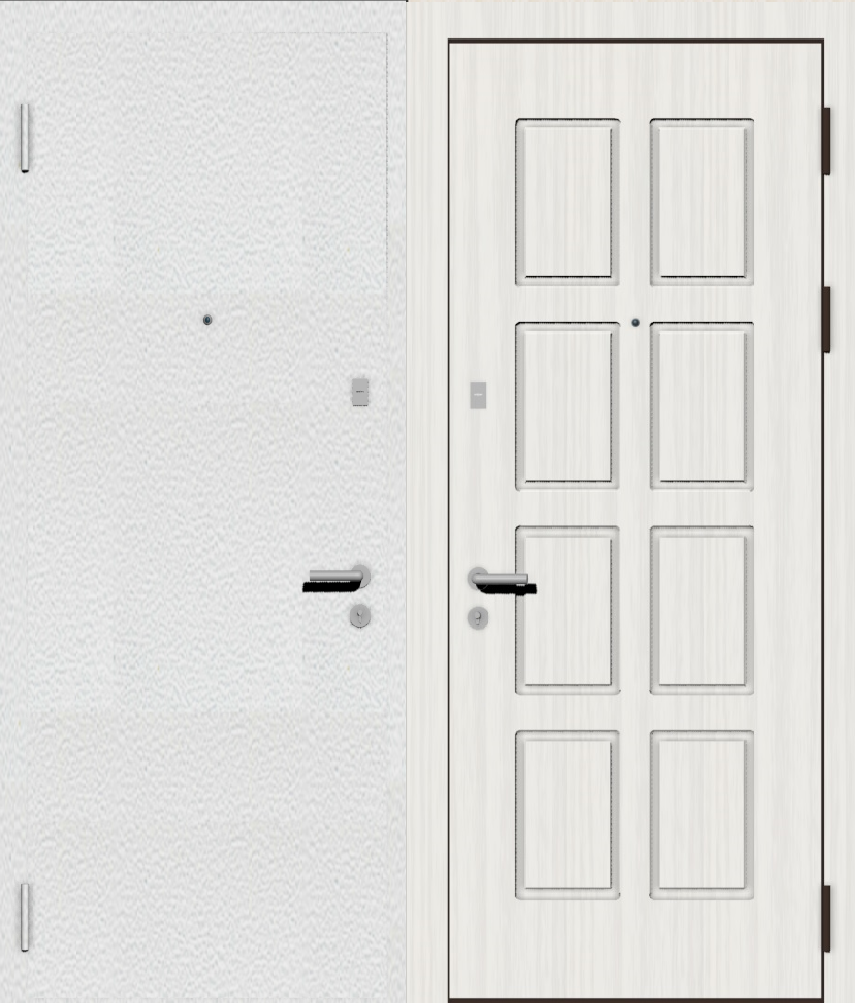 Дверь металлическая входная с отделкой порошковое напыление РАЛ белый и МДФ ПВХ с фрезеровкой B-8, белый ясень