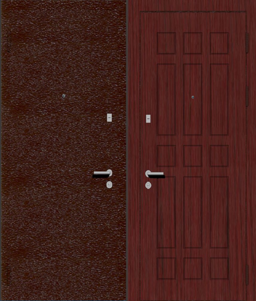 Дверь металлическая входная с отделкой порошковое напыление РАЛ коричневый и МДФ ПВХ с фрезеровкой C-1, махагон