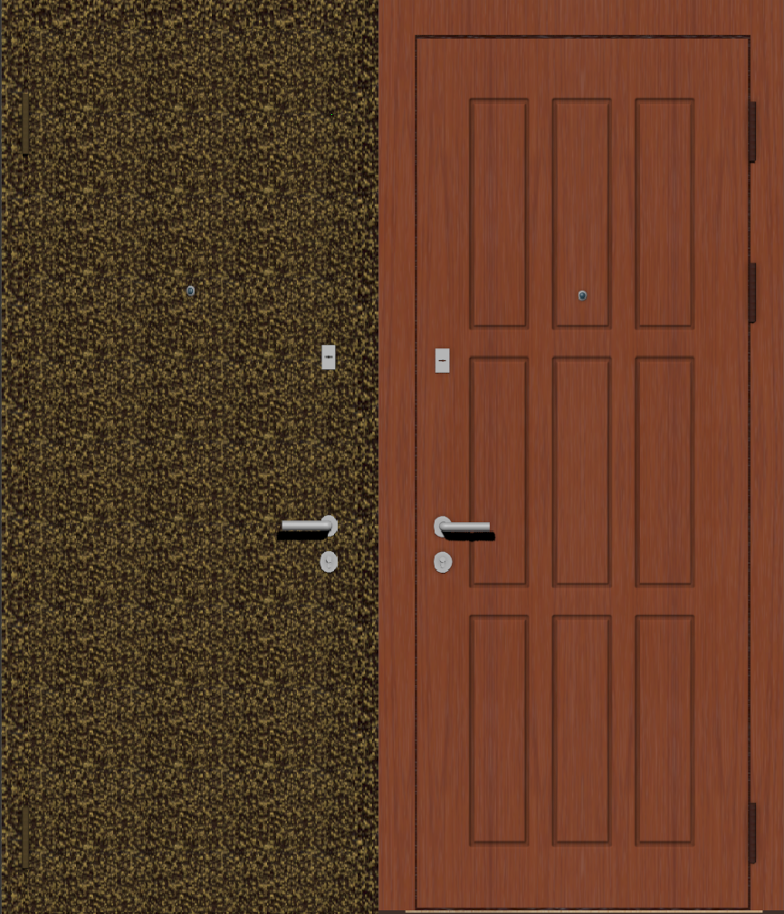 Дверь металлическая входная с отделкой порошковое напыление бронзовый антик и МДФ ПВХ с фрезеровкой C-9, вишня