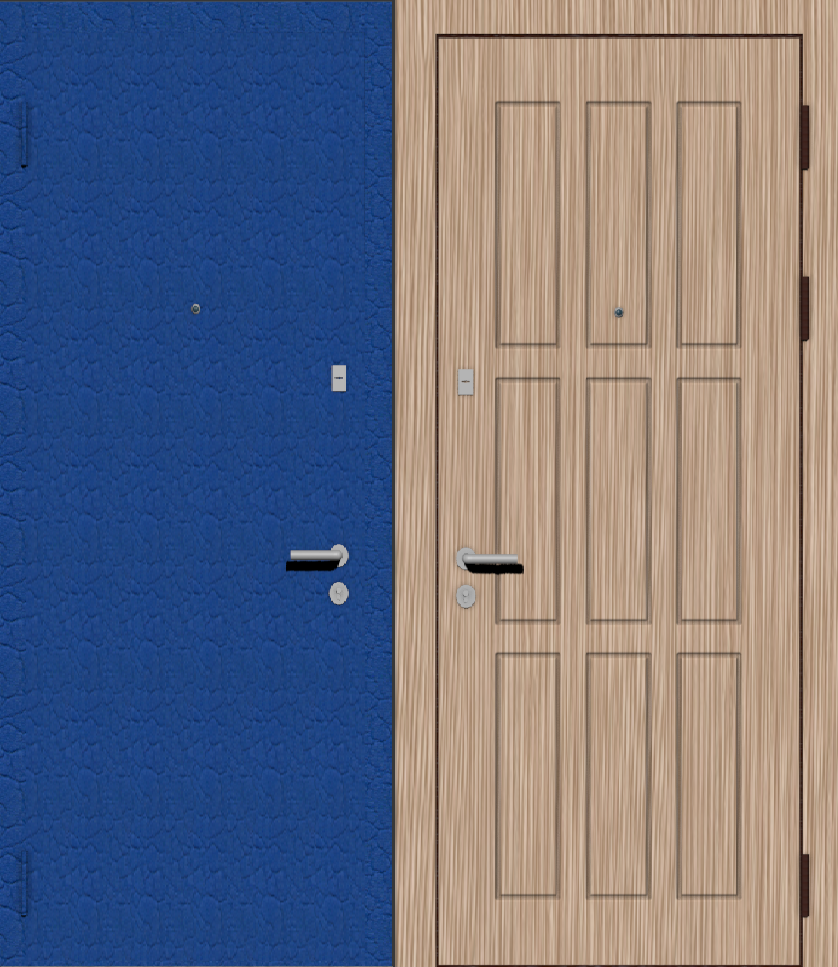Дверь металлическая входная с отделкой порошковое напыление крокодил (ящерица) синий и МДФ ПВХ с фрезеровкой C-9, венге светлый