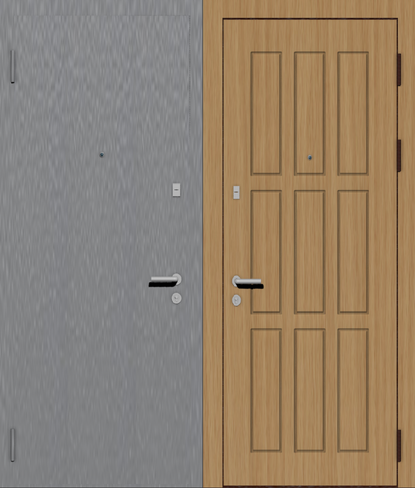 Дверь металлическая входная с отделкой порошковое напыление РАЛ серый и МДФ ПВХ с фрезеровкой C-9, бук