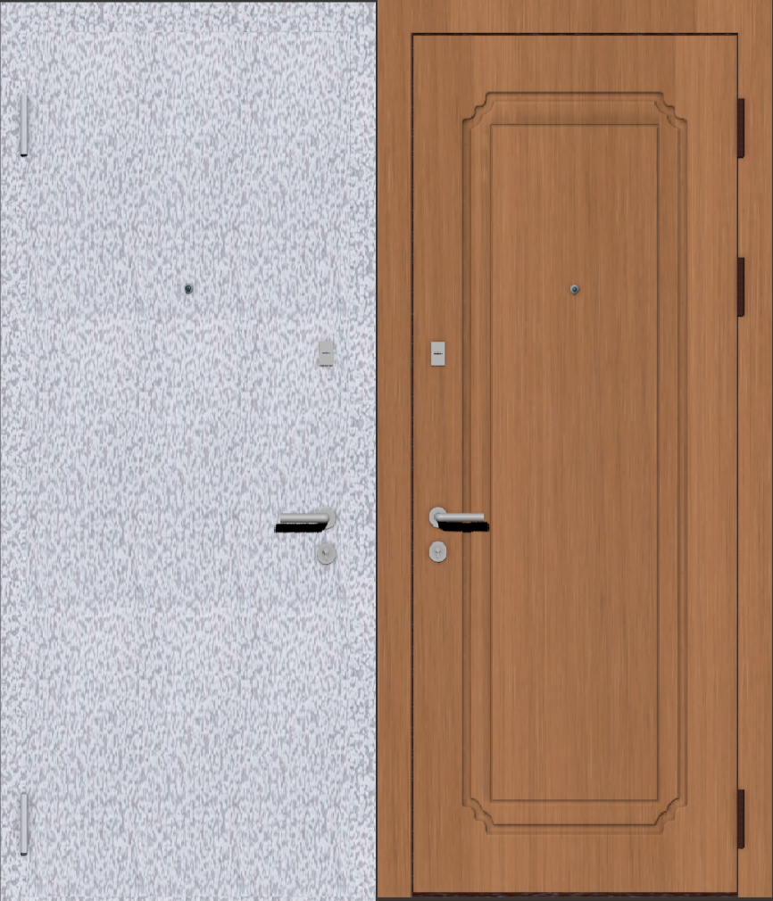Дверь металлическая входная с отделкой порошковое напыление белое серебро и МДФ ПВХ с фрезеровкой D-1, миланский орех