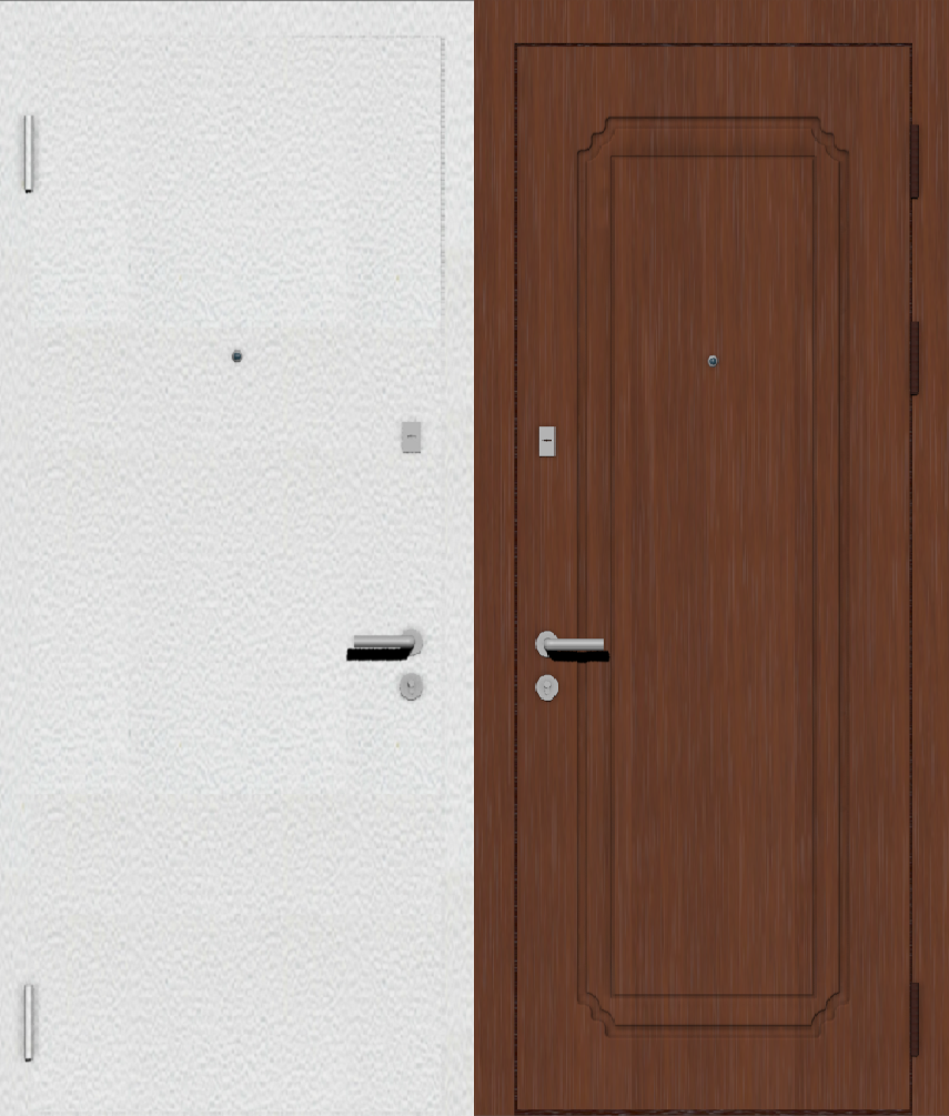 Дверь металлическая входная с отделкой порошковое напыление РАЛ белый и МДФ ПВХ с фрезеровкой D1, миланский орех