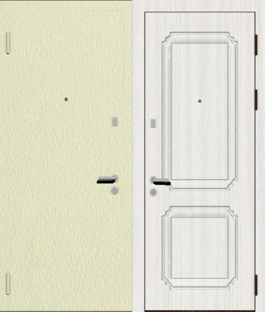 Дверь металлическая входная с отделкой порошковое напыление РАЛ бежевый и МДФ ПВХ с фрезеровкой D2, ясень белый