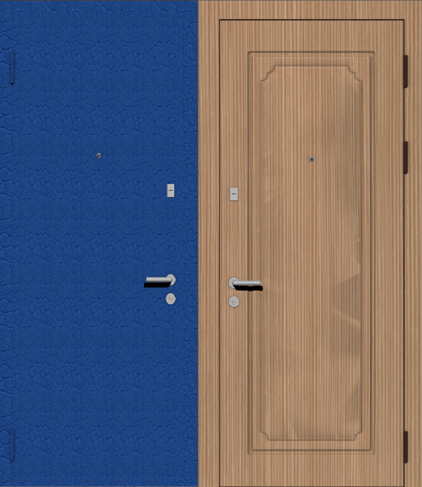Дверь металлическая входная с отделкой порошковое напыление крокодил (ящерица) синий и МДФ ПВХ с фрезеровкой D4, венге светлый