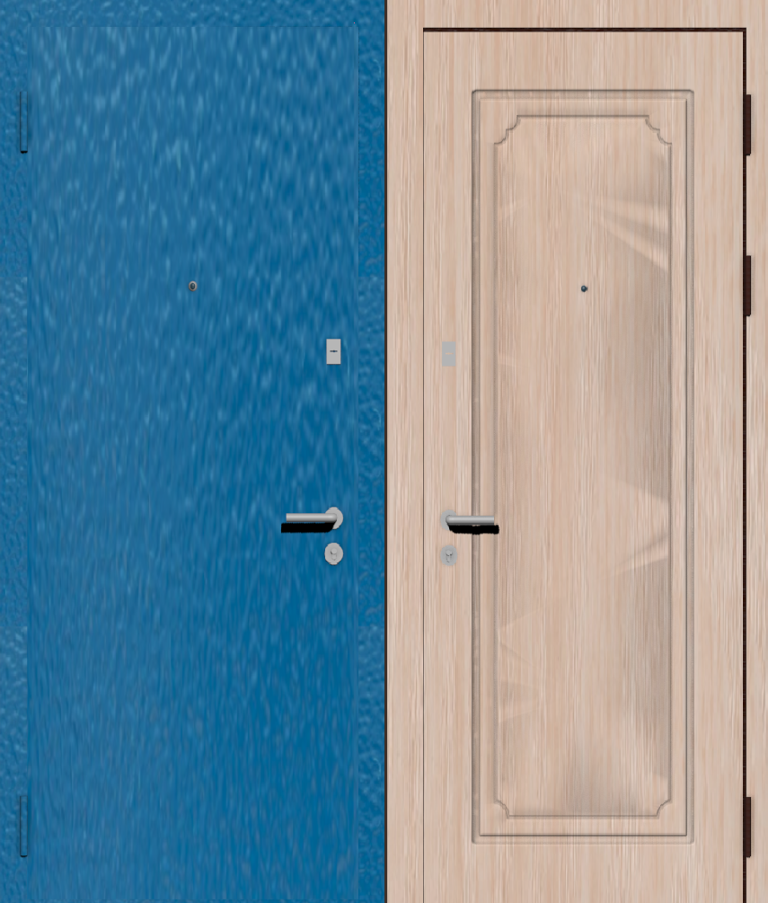 Дверь металлическая входная с отделкой порошковое напыление РАЛ голубой и МДФ ПВХ с фрезеровкой D5, беленый дуб