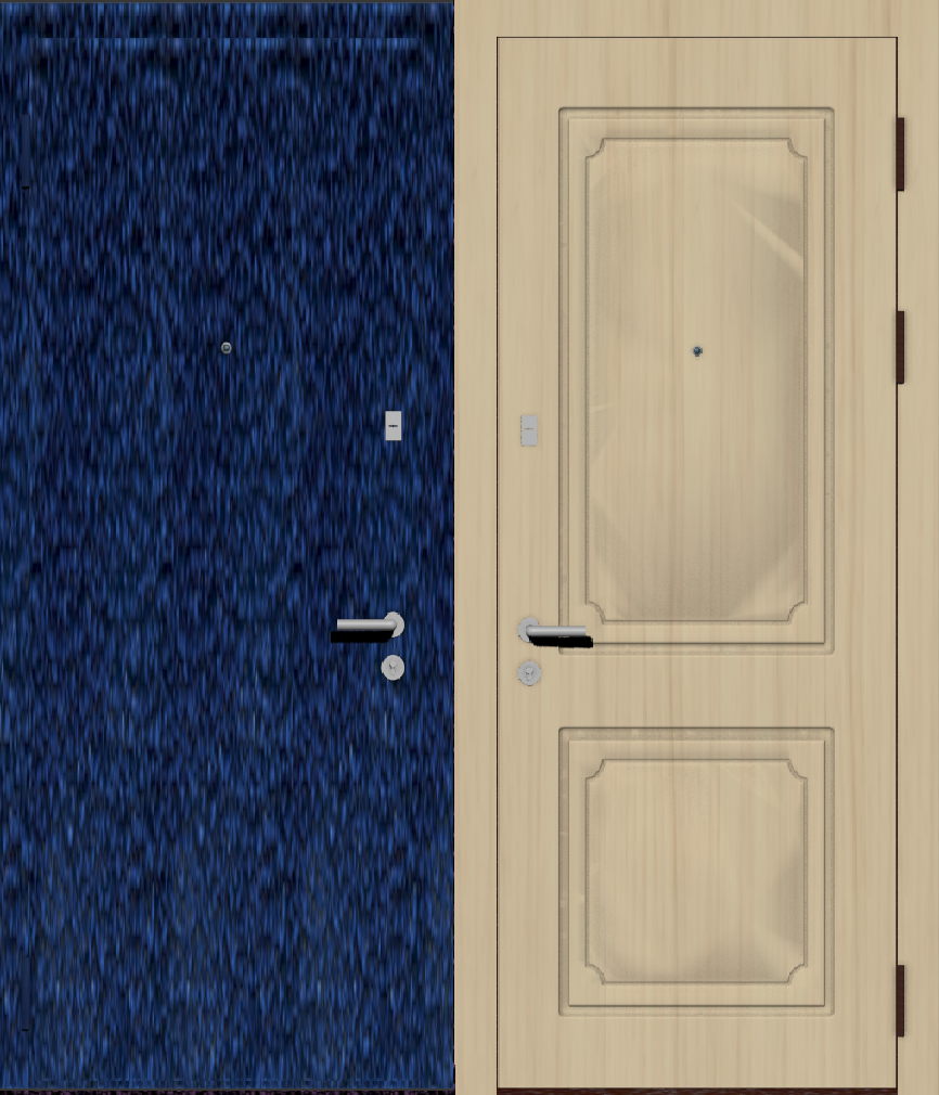 Дверь металлическая входная с отделкой порошковое напыление синий антик и МДФ ПВХ с фрезеровкой D-7, клен