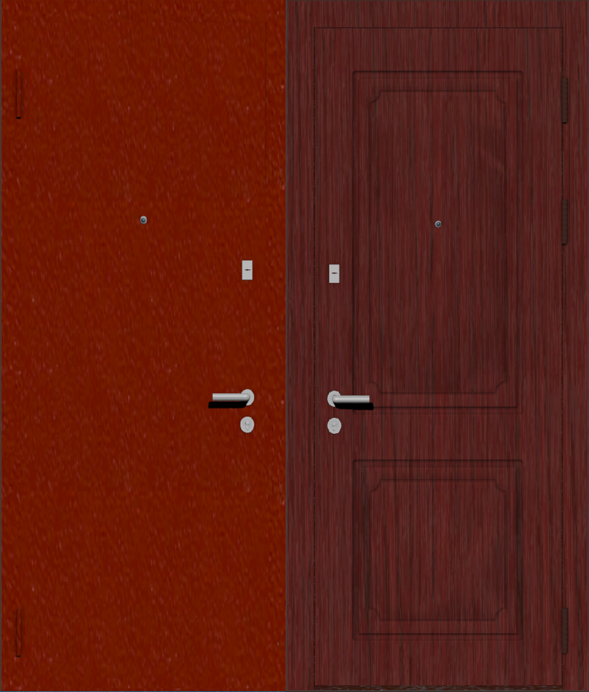 Дверь металлическая входная с отделкой порошковое напыление РАЛ красный и МДФ ПВХ с фрезеровкой D7, махагон