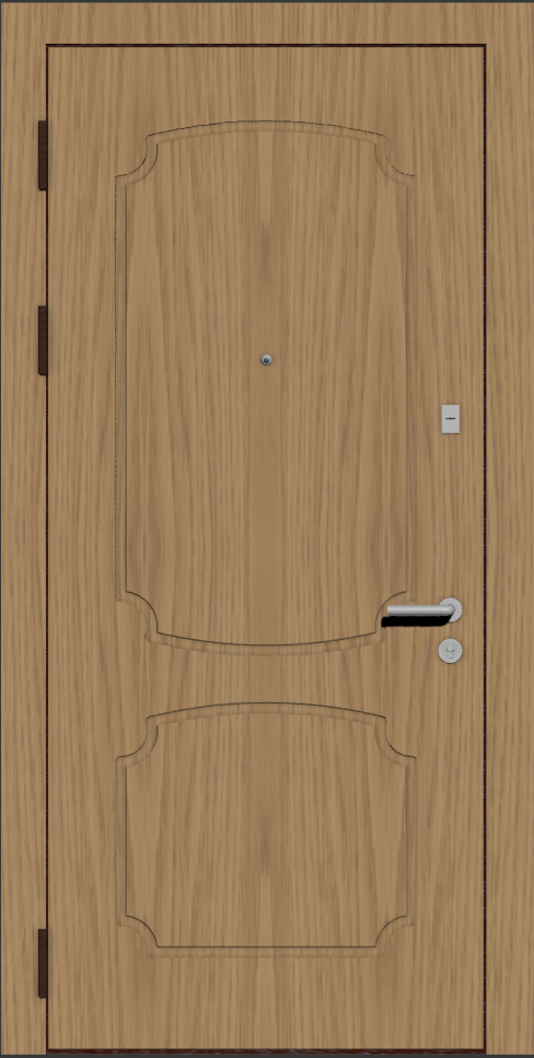Классическая входная дверь с отделкой МДФ дуб и рисунком фрезеровки Е10