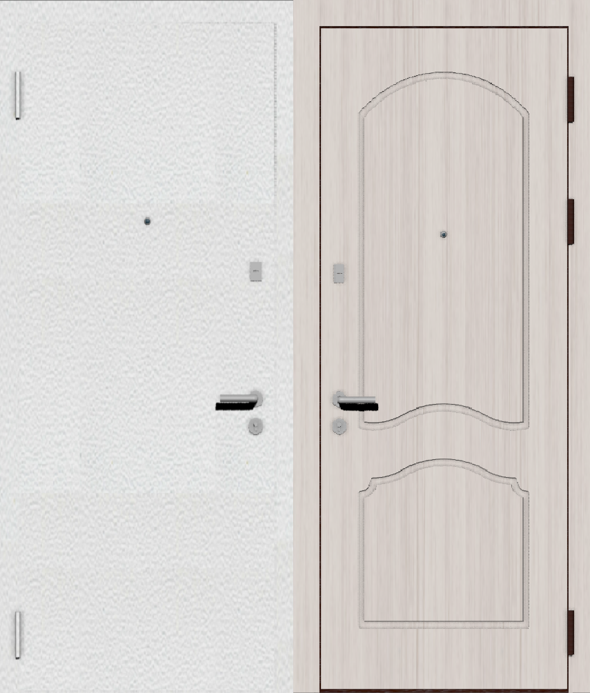 Стальная дверь белая с отделкой порошковым напылением (белое покрытие) и МДФ накладкой H сандал белый