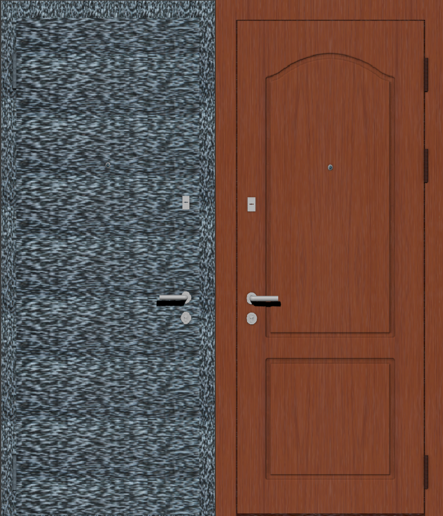 Дверь металлическая входная с отделкой порошковое напыление серебряный антик и МДФ ПВХ с фрезеровкой P-2, вишня