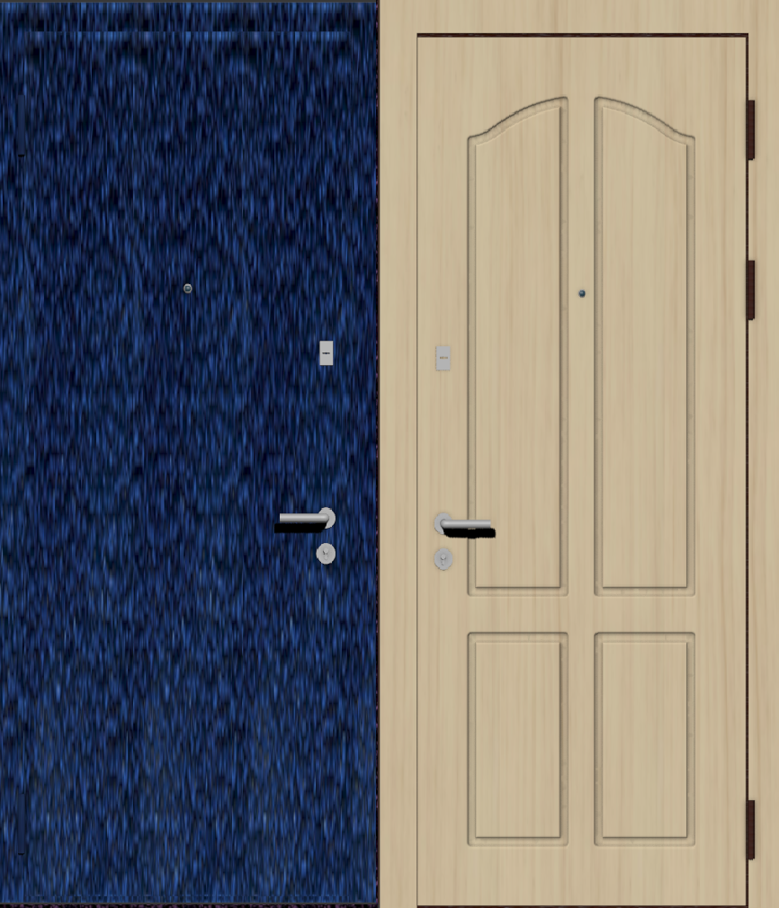 Дверь металлическая входная с отделкой порошковое напыление синий антик и МДФ ПВХ с фрезеровкой P-4, клен