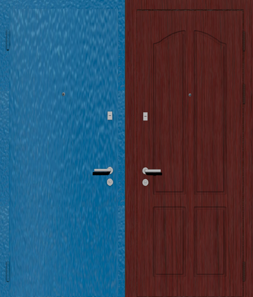 Дверь металлическая входная с отделкой порошковое напыление РАЛ голубой и МДФ ПВХ с фрезеровкой P-4, махагон