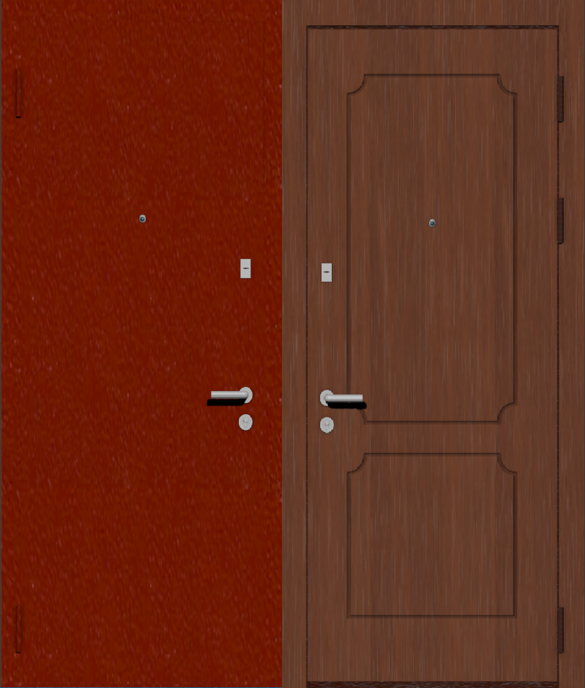 Дверь металлическая входная с отделкой порошковое напыление РАЛ красный и МДФ ПВХ с фрезеровкой B-42, итальянский орех