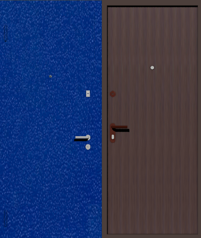 Дешевая входная дверь с отделкой порошковой краской РАЛ синий и винилискожа коричневая