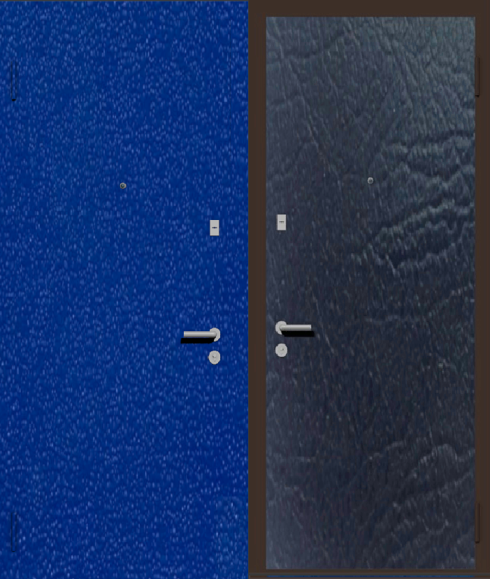Дешевая входная дверь с отделкой порошковой краской РАЛ синий и винилискожа черная