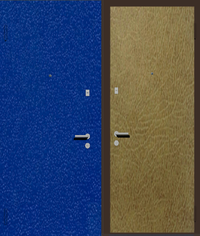 Дешевая входная дверь с отделкой порошковой краской РАЛ синий и винилискожа бежевая