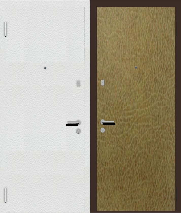 Дешевая входная дверь с отделкой порошковой краской РАЛ белый и винилискожа бежевая