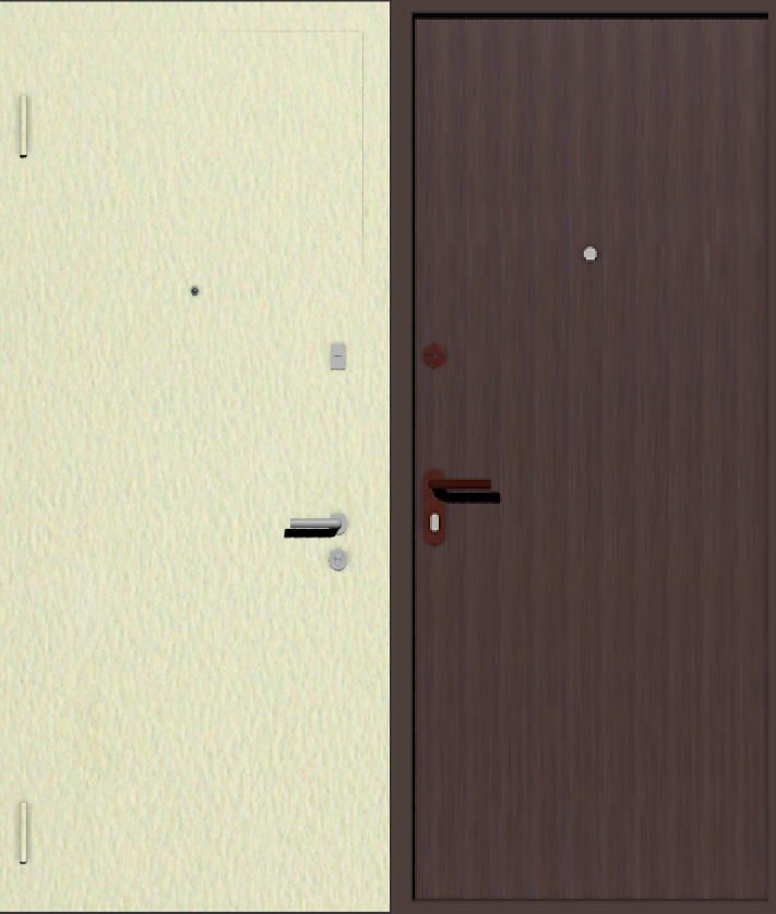 Дешевая входная дверь с отделкой порошковой краской РАЛ бежевый и винилискожа коричневая