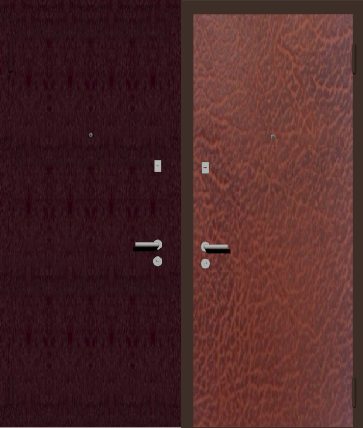 Дешевая входная дверь с отделкой порошковой краской РАЛ бордовый и винилискожа табак