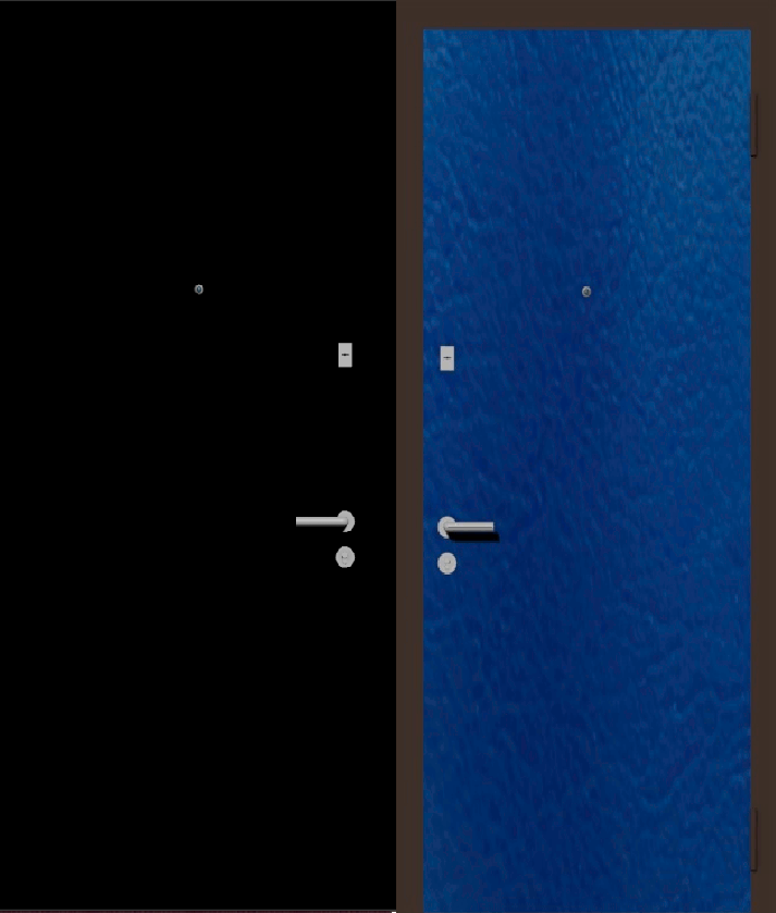 Дешевая входная дверь с отделкой порошковой краской РАЛ черный и винилискожа синяя