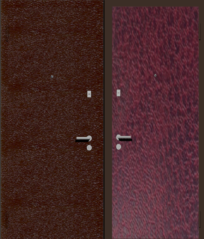 Дешевая входная дверь с отделкой порошковой краской РАЛ коричневый и винилискожа вишня