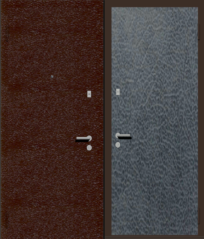 Дешевая входная дверь с отделкой порошковой краской РАЛ коричневый и винилискожа серая