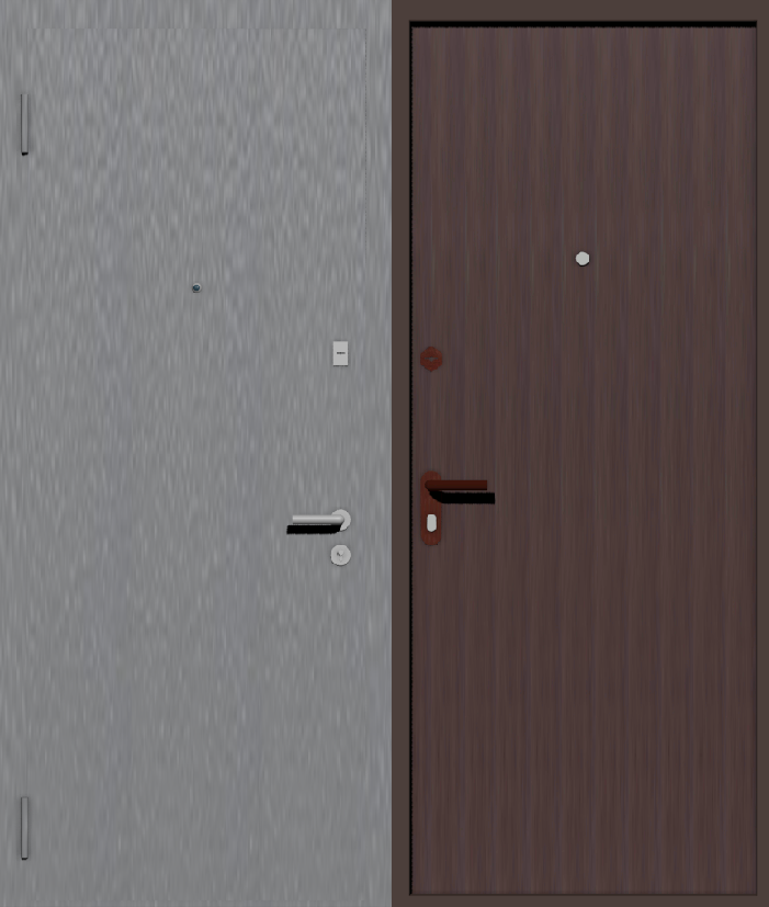 Дешевая входная дверь с отделкой порошковой краской РАЛ серый и винилискожа коричневая