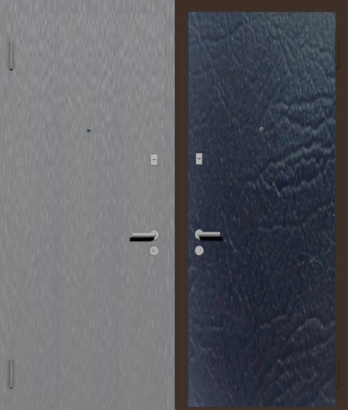 Дешевая входная дверь с отделкой порошковой краской РАЛ серый и винилискожа черная