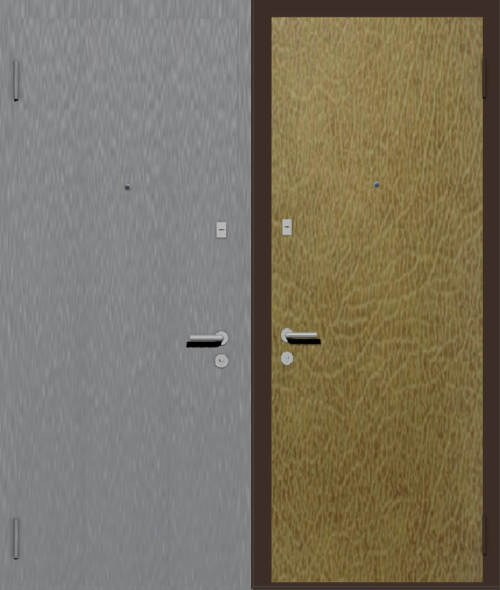 Дешевая входная дверь с отделкой порошковой краской РАЛ серый и винилискожа бежевая