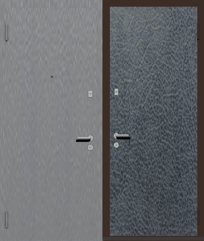 Дешевая входная дверь с отделкой порошковой краской РАЛ серый и винилискожа серая