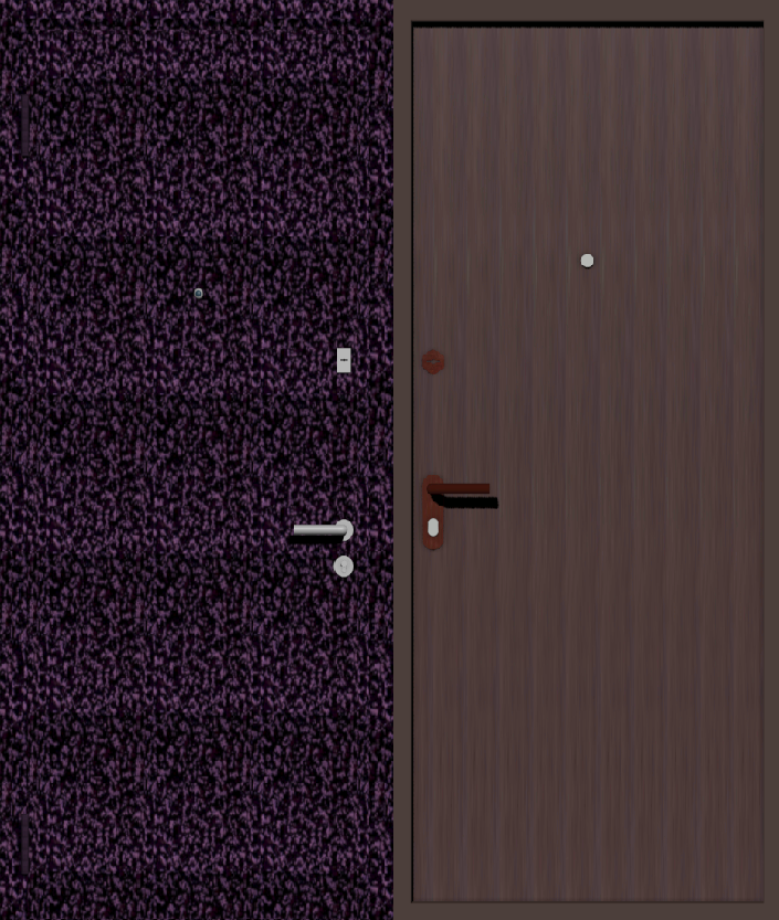 Дверь металлическая входная с отделкой порошковое напыление фиолетовый антик и винилискожа коричневая
