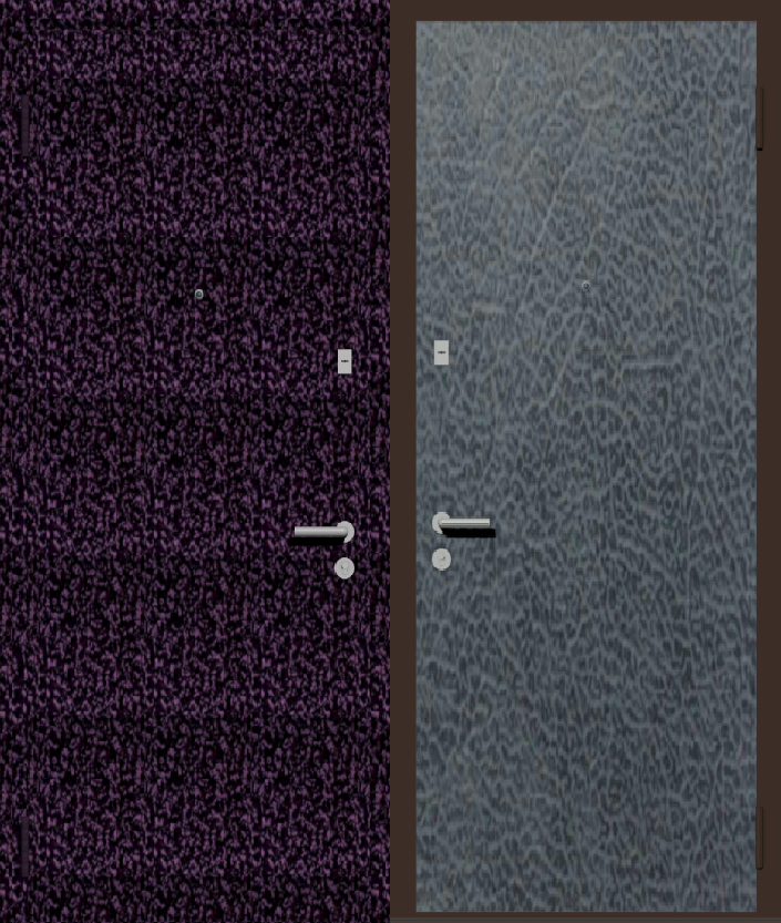 Дверь металлическая входная с отделкой порошковое напыление фиолетовый антик и винилискожа серая