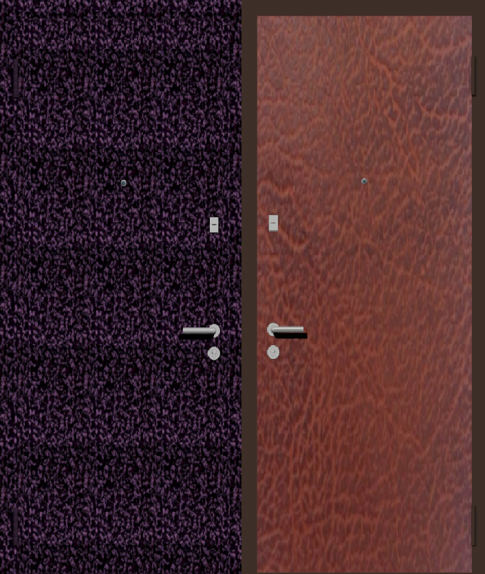 Дверь металлическая входная с отделкой порошковое напыление фиолетовый антик и винилискожа табак