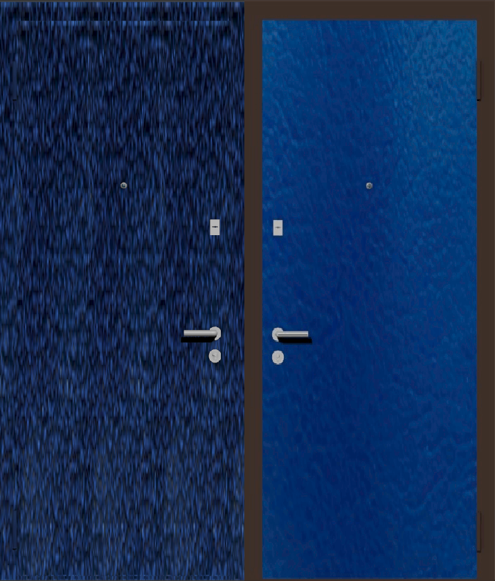 Дверь металлическая входная с отделкой порошковое напыление синий антик и винилискожа синяя