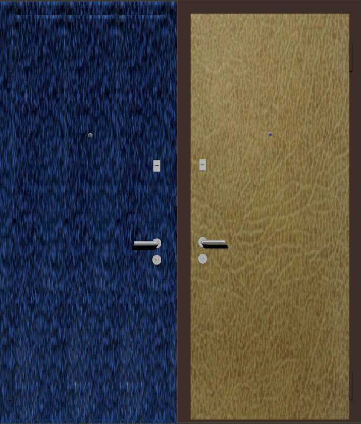 Дверь металлическая входная с отделкой порошковое напыление синий антик и винилискожа бежевая