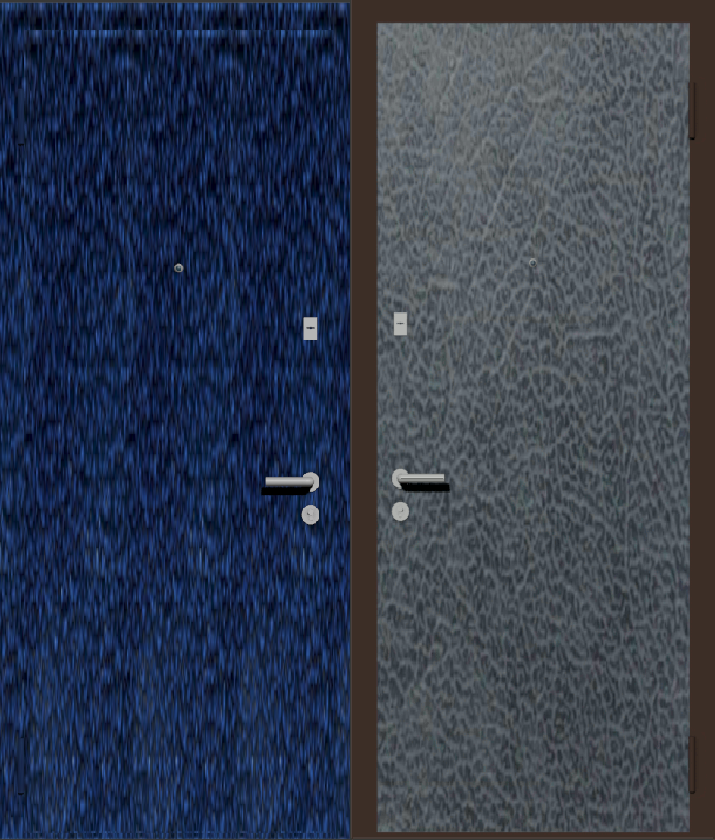 Дверь металлическая входная с отделкой порошковое напыление синий антик и винилискожа серая