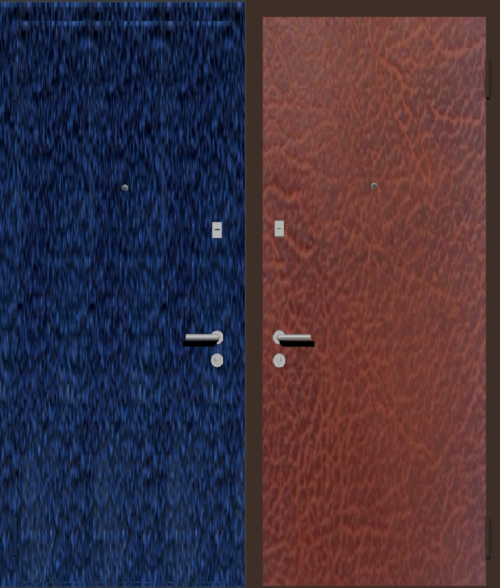 Дверь металлическая входная с отделкой порошковое напыление синий антик и винилискожа табак