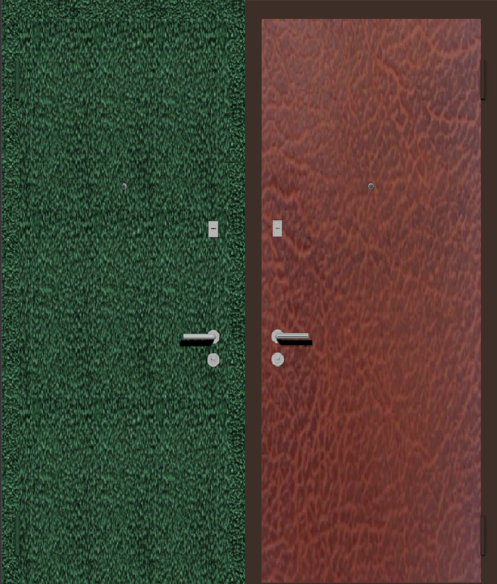Дверь металлическая входная с отделкой порошковое напыление зеленый антик и винилискожа табак