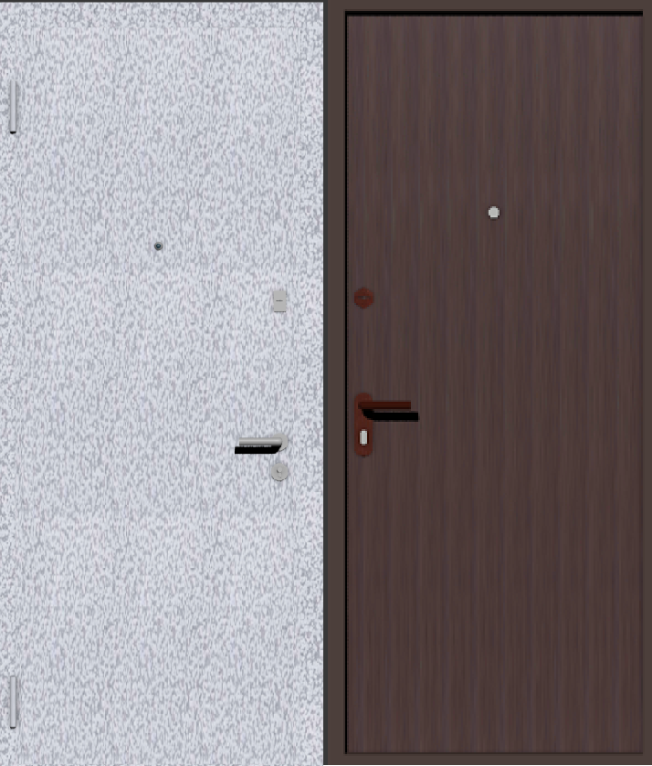 Дверь металлическая входная с отделкой порошковое напыление белое серебро и винилискожа коричневая