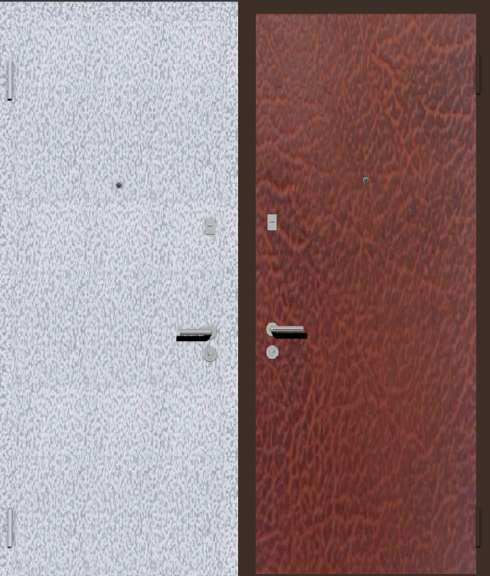 Дверь металлическая входная с отделкой порошковое напыление белое серебро и винилискожа табак